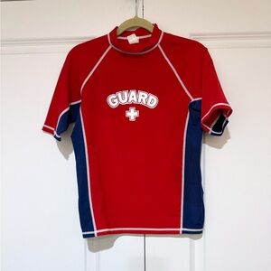 Red and Blue Women's Swim Guard Rash Guard